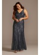 V-Neck Sequin Tank Plus Size Dress with Insets Morgan and Co 21685DW