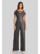 V-Neck Shimmer Jumpsuit with Cold-Shoulder Cutouts Morgan and Co 21959