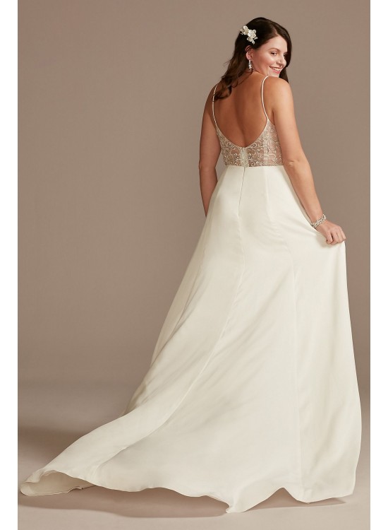 V-Neck Tall Wedding Dress with Beaded Back DB Studio 4XLWG4004DB