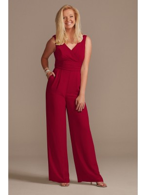 V-Neck Tie Waist Chiffon Bridesmaid Jumpsuit  F20331