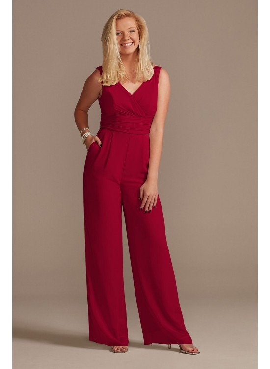 V-Neck Tie Waist Chiffon Bridesmaid Jumpsuit  F20331