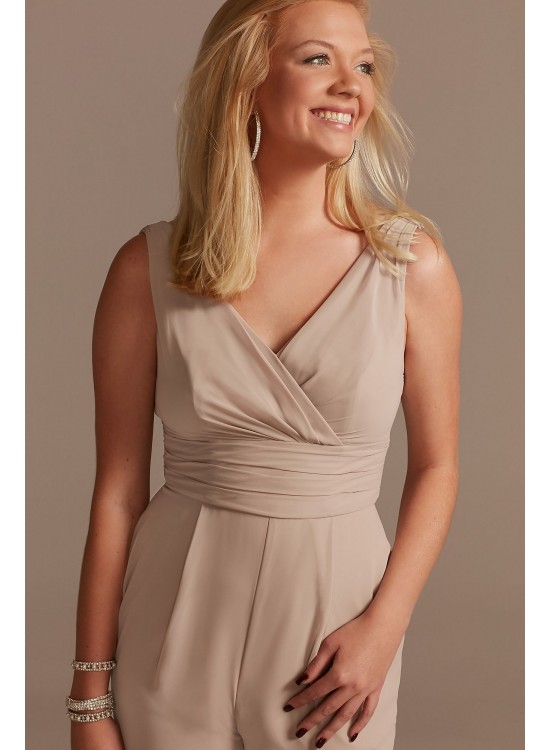 V-Neck Tie Waist Chiffon Bridesmaid Jumpsuit  F20331