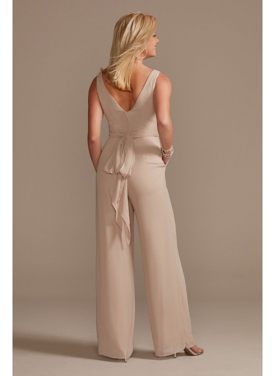 V-Neck Tie Waist Chiffon Bridesmaid Jumpsuit  F20331