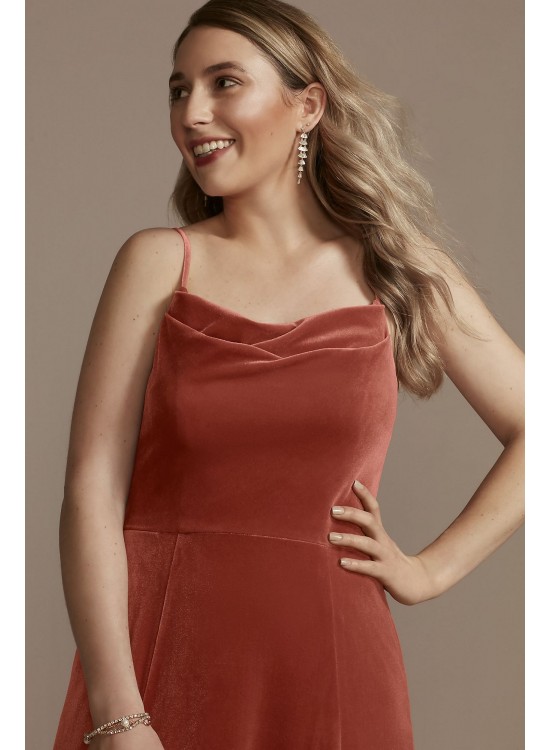 Velvet Cowl Neck Spaghetti Strap Bridesmaid Dress F20439