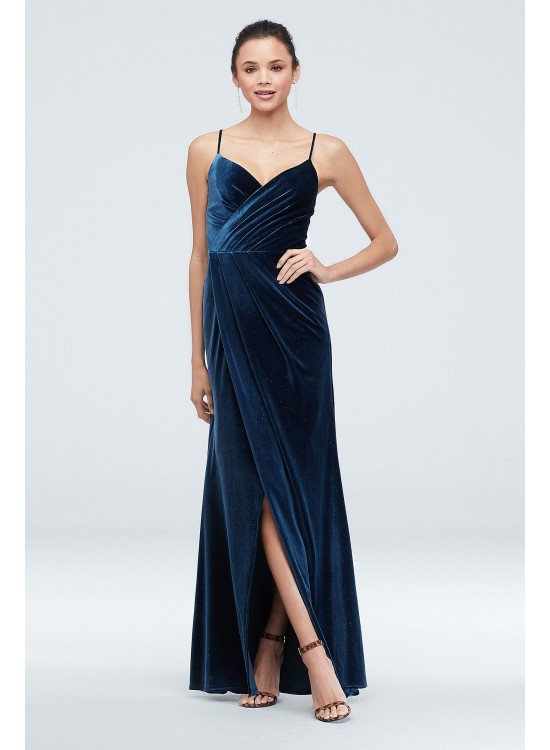 Velvet Faux Wrap Spaghetti Strap Gown with Slit  WBM1746