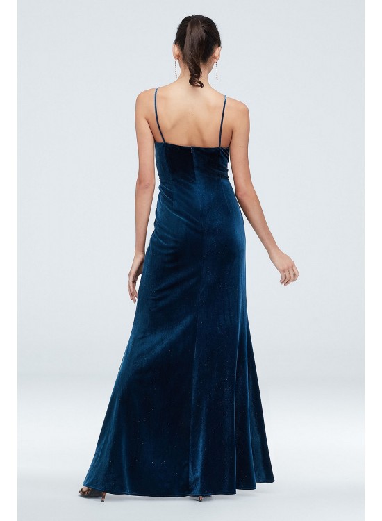 Velvet Faux Wrap Spaghetti Strap Gown with Slit  WBM1746