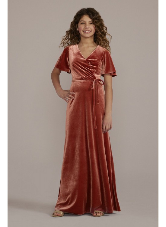 Velvet Flutter Sleeve Junior Bridesmaid Dress David&#039;s Bridal JB9954