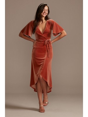 Velvet Flutter Sleeve Midi Dress with Tie Waist DB Studio DS270123