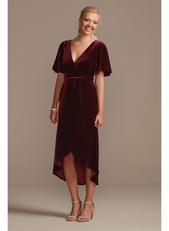 Velvet Flutter Sleeve Midi Dress with Tie Waist DB Studio DS270123