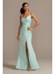 Wrap Bodice Skinny Strap Glitter Micro-Pleat Gown Morgan and Co 12791