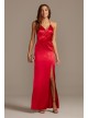 Wrap Halter Long Satin Dress with Skirt Slit Morgan and Co 12765D