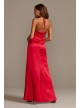 Wrap Halter Long Satin Dress with Skirt Slit Morgan and Co 12765D